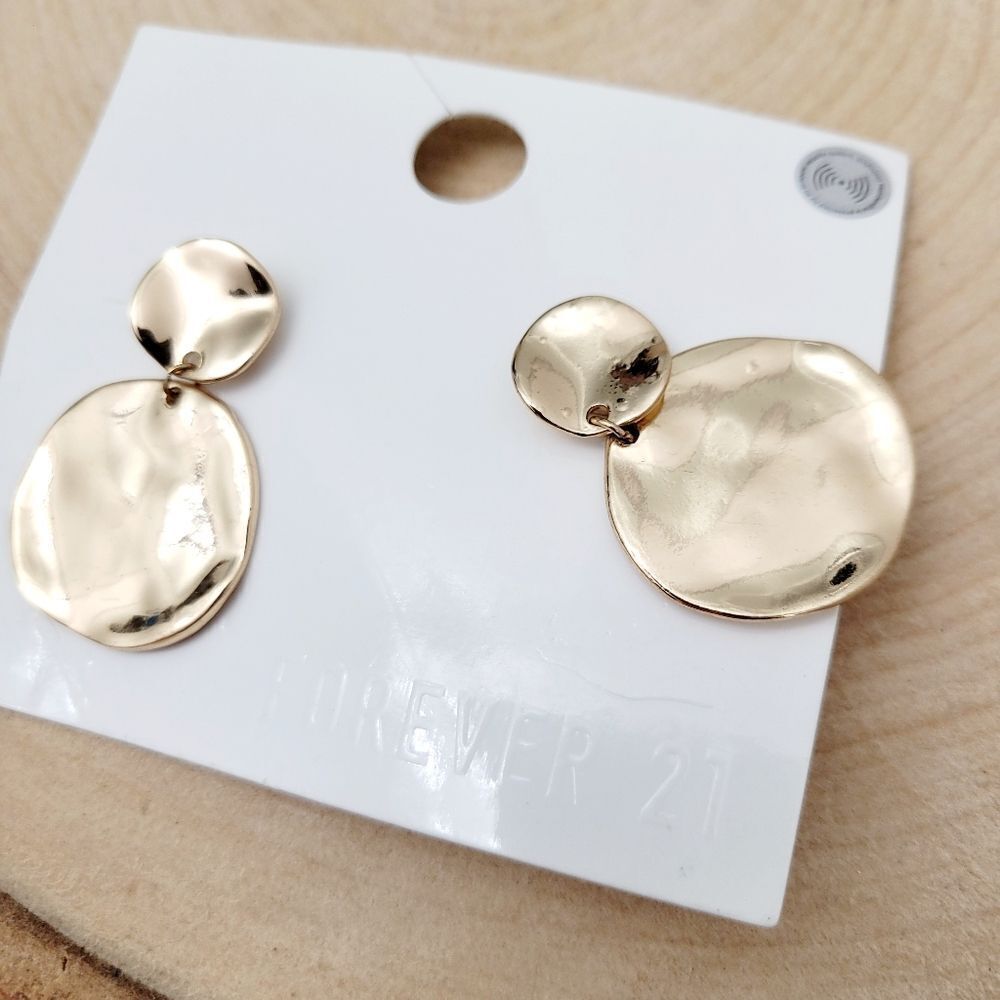 Brand New Forever 21 Gold Tone Round Earrings #@